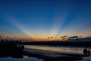 Sunset bridge landscape and Tamsui River