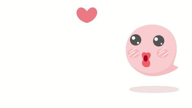 A kissing pink emoji in white