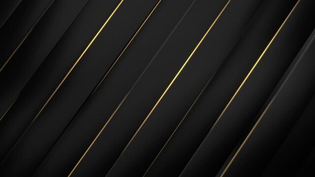 4k Abstract luxury black grey gradient backgrounds with diagonal golden metallic stripes. motion Seamless loop. display background.