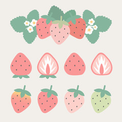 귀여운 딸기 일러스트 벡터 이미지 세트