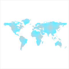 Blue World map dotted style, vector illustration isolated on white background.
