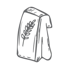 Vector illustration of a paper bag for fresh pastries drawn by hand. doodle, sketch