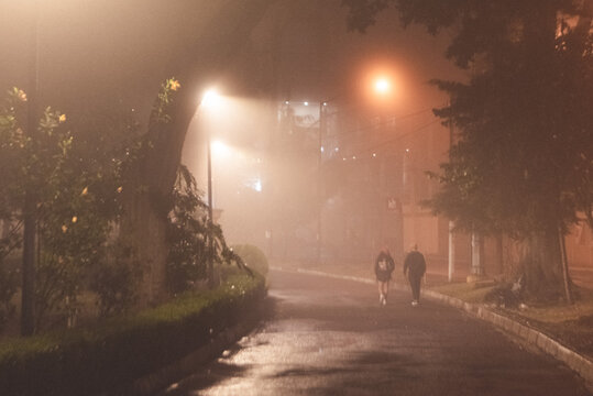Noche de neblina en Xalapa, parque Miguel Hidalgo, conocido como los berros