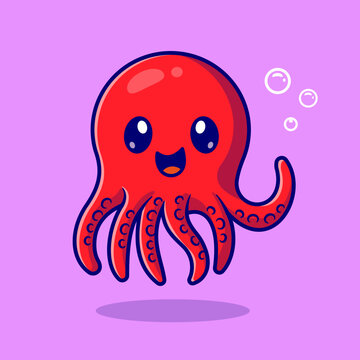 Cute Octopus Cartoon Vector Icon Illustration. Animal Nature
Icon Concept Isolated Premium Vector. Flat Cartoon Style