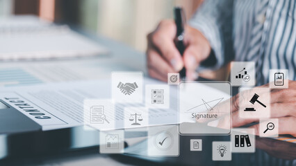 Businessman validates and manages business documents and agreements. , signing a business contract...