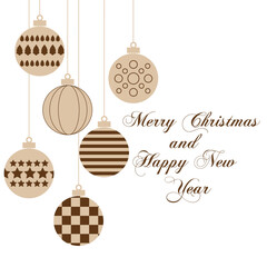 christmas card with balls and snowflakes