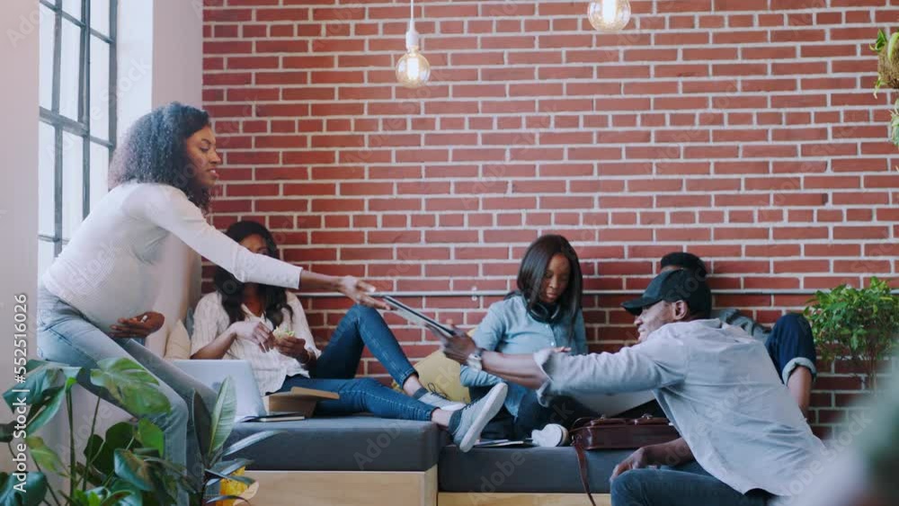 Poster teamwork, study and black people or students on technology for software development, graphic design 