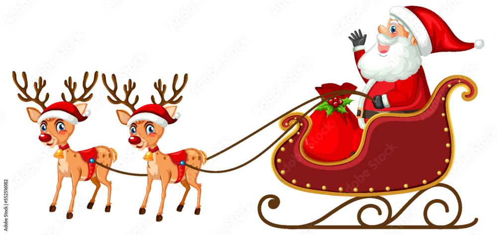 Wall mural Santa Claus on sleigh with reindeer