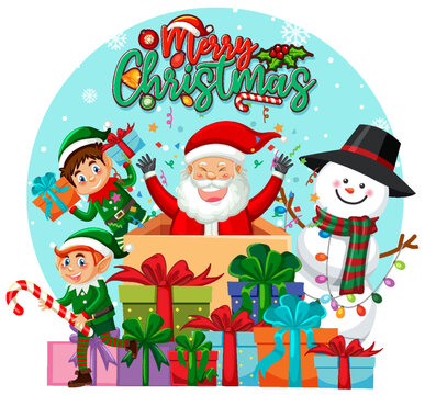 Merry Christmas text with Santa Claus cartoon character