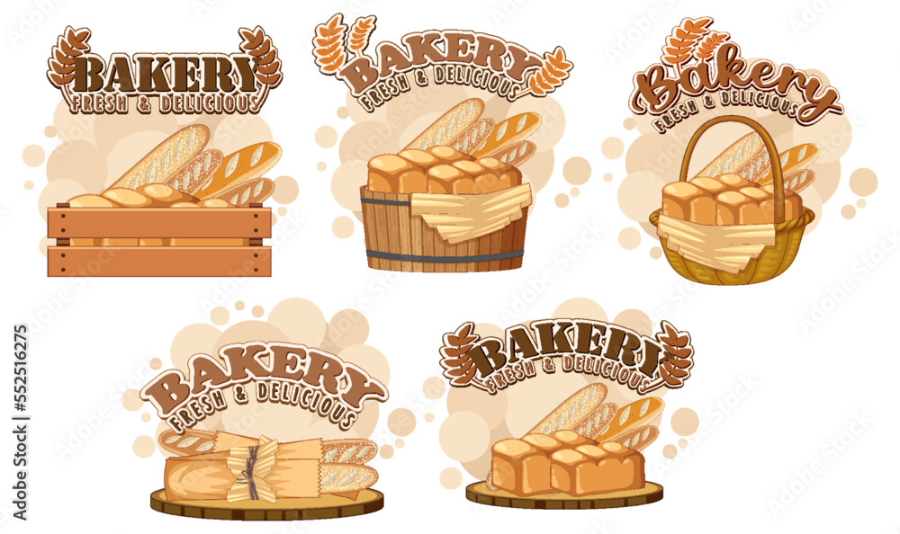 Wall mural Set of different bakery logo text banners