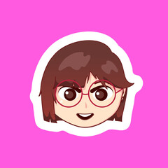 Cute illustration chibi anime cartoon girl with happy smile face web sticker icon mascot logo emote