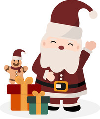 Santa Claus and colorful gift boxes.