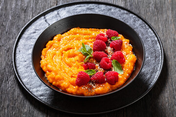 Sweet Potato Mash topped with fresh Raspberries