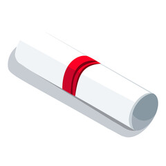 Certificate Roll. with tied red ribbon Isometric Icon vector illustration.