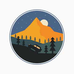 illustration of an adventurous off-road car against a mountainous