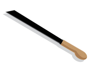 illustration design of a machete with a handle made of wood which is usually used to cut wood or twigs or small branches or it can also be used to peel coconuts