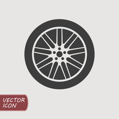 Car wheel icon in flat style. Vector illustration.