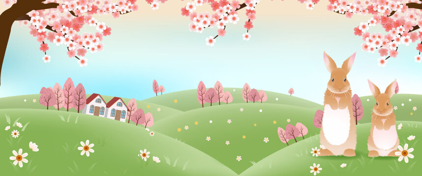 Rabbit Banner Under the Cherry Blossom Tree