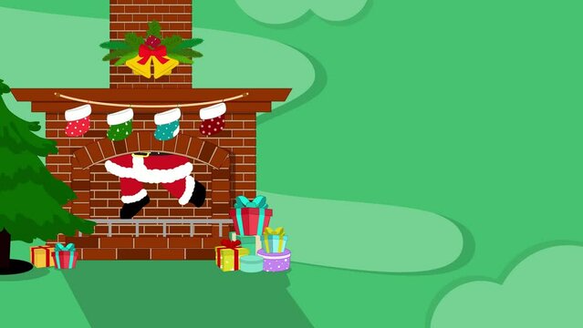 A Santa being stuck in a chimney