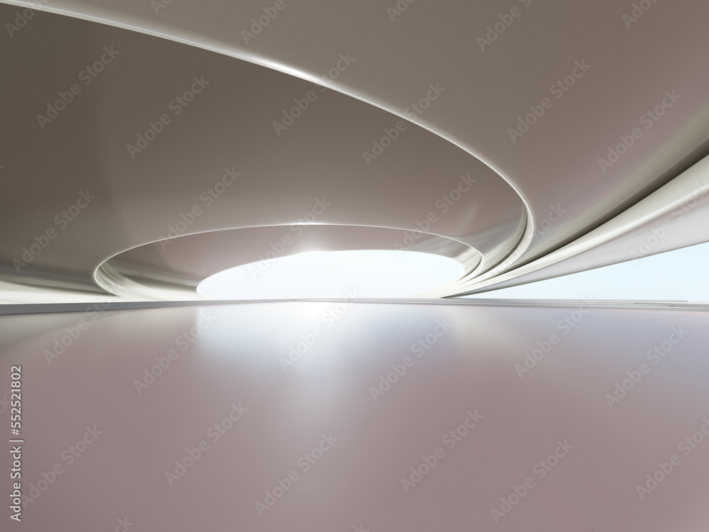 Poster 3d render of abstract futuristic architecture with empty concrete floor.