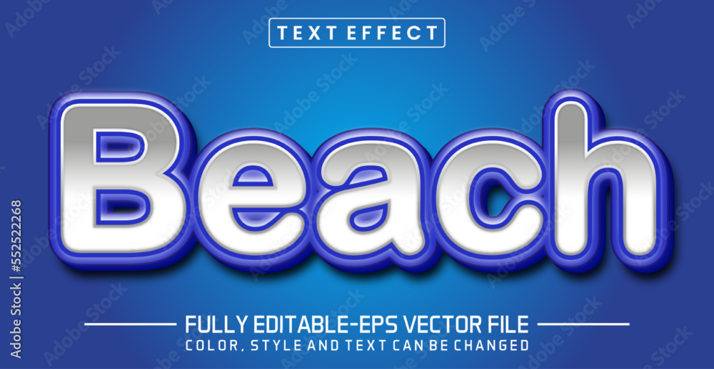 Aufkleber beach text editable text effect with blue outline text style theme