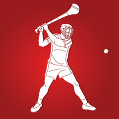 Hurling Sport Player Action Cartoon Graphic Vector - obrazy, fototapety, plakaty