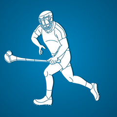 Hurling Sport Player Action Cartoon Graphic Vector - obrazy, fototapety, plakaty