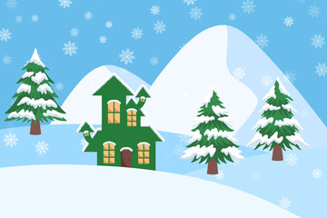 Christmas Background with Snow house