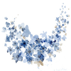 Digitally painted blue watercolor spring illustration.  Floral background