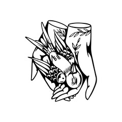 vector illustration of a hand holding a bird