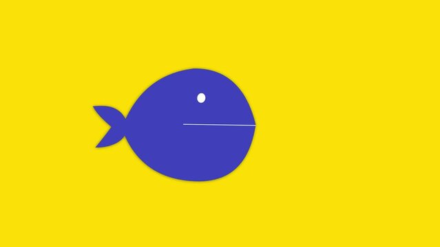 Big fish eating little fish simplified blue yellow version. Cartoon business metaphor. Large and small. Seamless loop.
