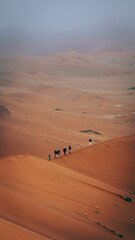Fototapeta na wymiar Touristen laufen frierend über einen Grat der Düne Big Daddy im Sossusvlei (Namibia)