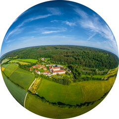 Kloster Oberschönenfeld in den Stauden nahe Augsburg im Luftbild, Little Planet-Ansicht,...