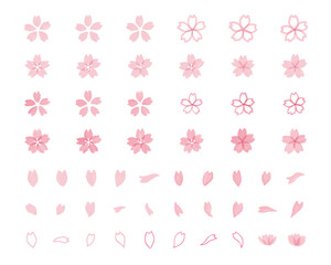水彩風の桜の花のイラストセット　春　花びら　さくら　手描き　飾り　サクラ　お花見　満開　装飾　入学