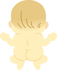 はだか姿で背中とお尻をむける赤ちゃん【後ろ】＿ベビー全身イラスト27(透過背景)
