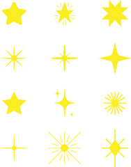 Stars sparkle compositions. Shine yellow stars. Sky objects, blink vector signs clip art