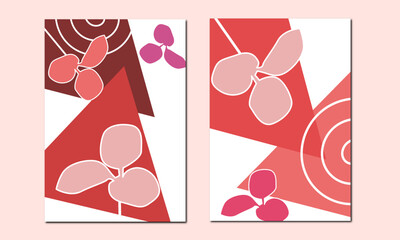 Set of two collection romantic wall art. Flowers valentines day wallpaper, wall print, wall decor, banner, greeting cards, template, poster and home decorations.