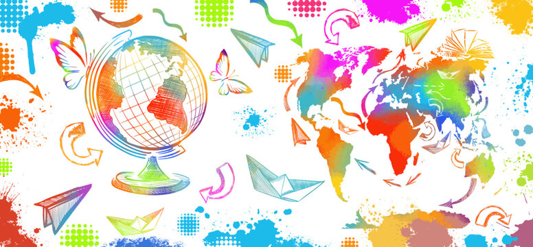 Background color map and globe. Vector illustration