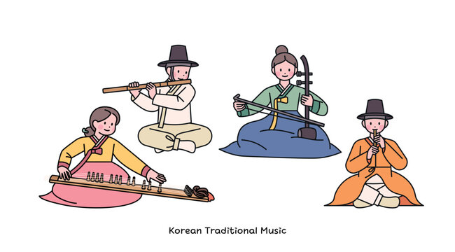 Korean traditional music. Musicians playing various instruments. Stock ベクター  | Adobe Stock