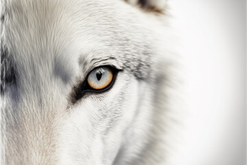 Close up on a white wolf eyes isolated on white - obrazy, fototapety, plakaty