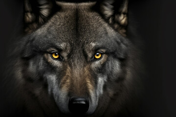 Close up on a wolf eyes on black - obrazy, fototapety, plakaty
