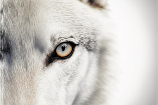 Close up on a white wolf eyes isolated on white
