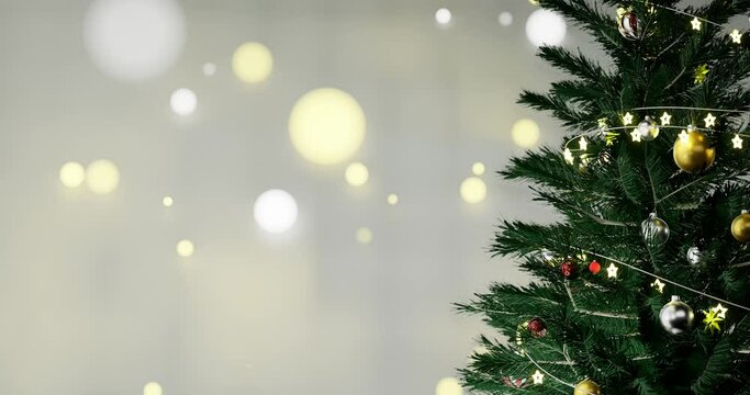Close Up Of Christmas Tree On White Background With Light Spot
