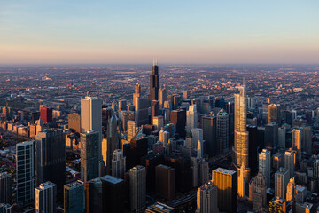 Sunrise over Chicago, Illinois Skyline Aerial