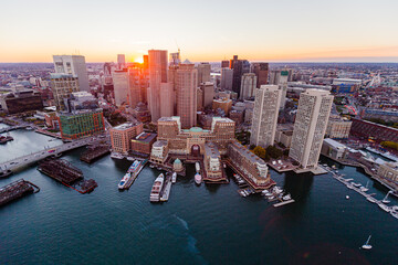 East Boston Waterfront Aerial at Sunset