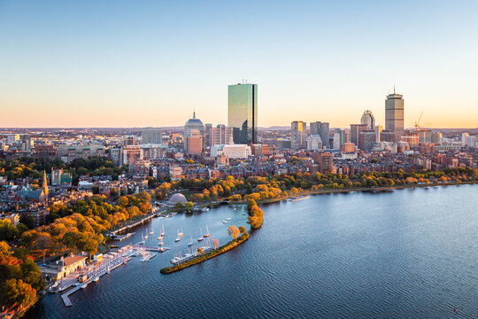 Boston, MA - Charles River Aerial Photography Downtown