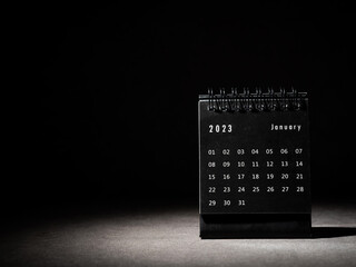 2023 January calendar on black background