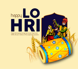 vector illustration of Happy Lohri holiday festival of Punjab India with beautiful background