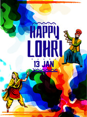 vector illustration of Happy Lohri holiday festival of Punjab India with beautiful background