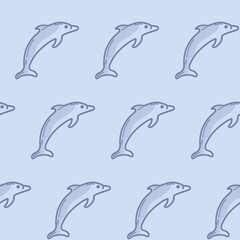 Vector seamless color pattern with dolphins.